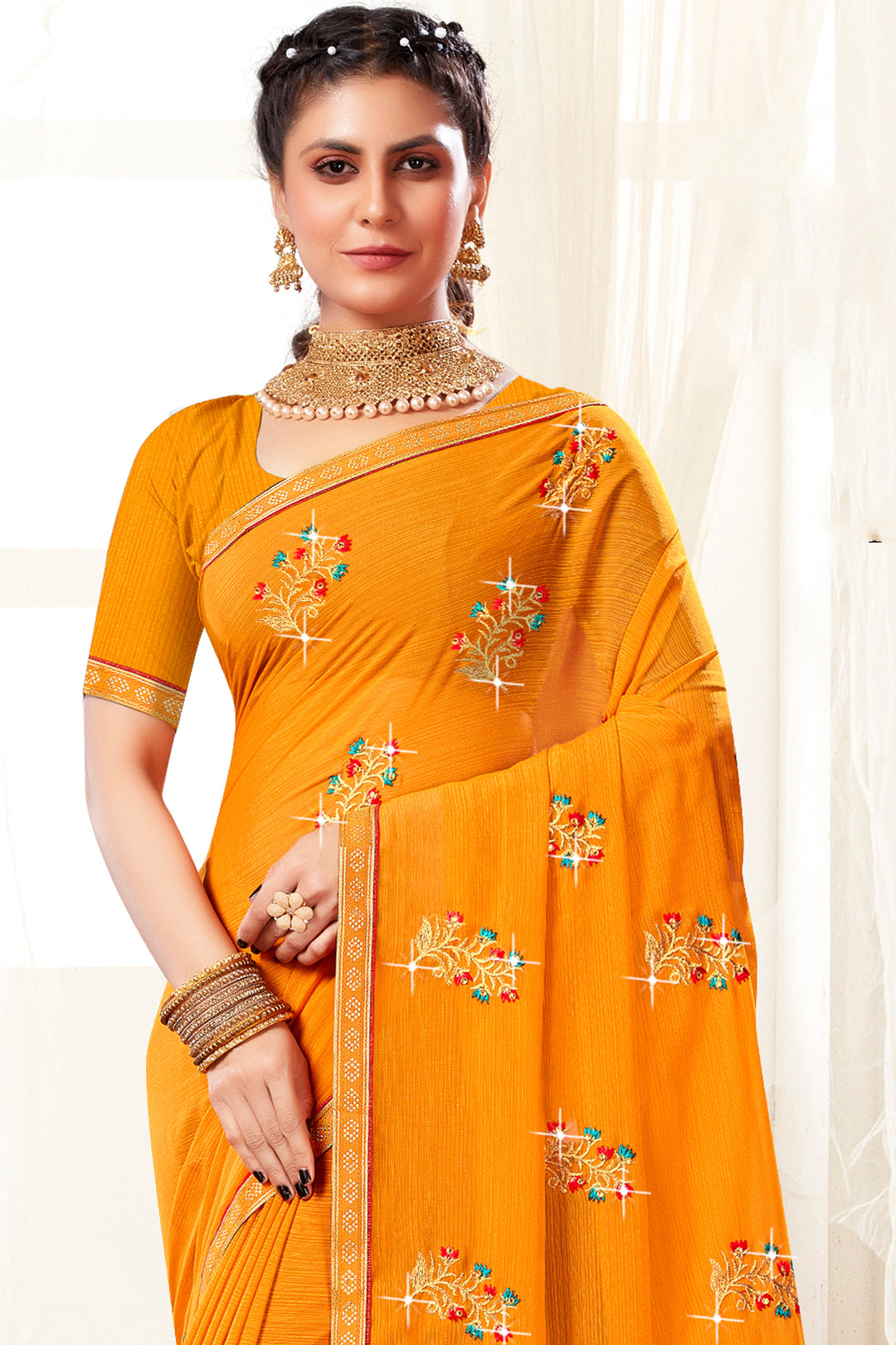 Georgette Saree with Embroidery Work | Traditional Wedding & Party Wear