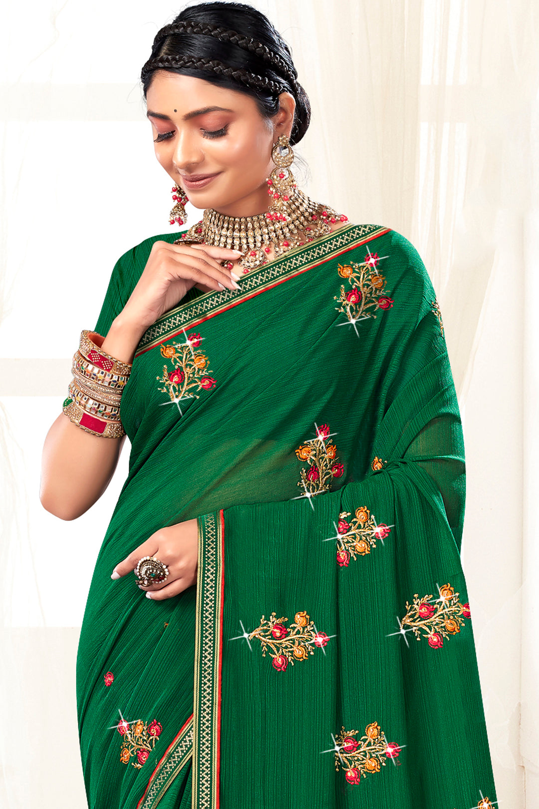 Georgette Saree with Embroidery Work | Traditional Wedding & Party Wear