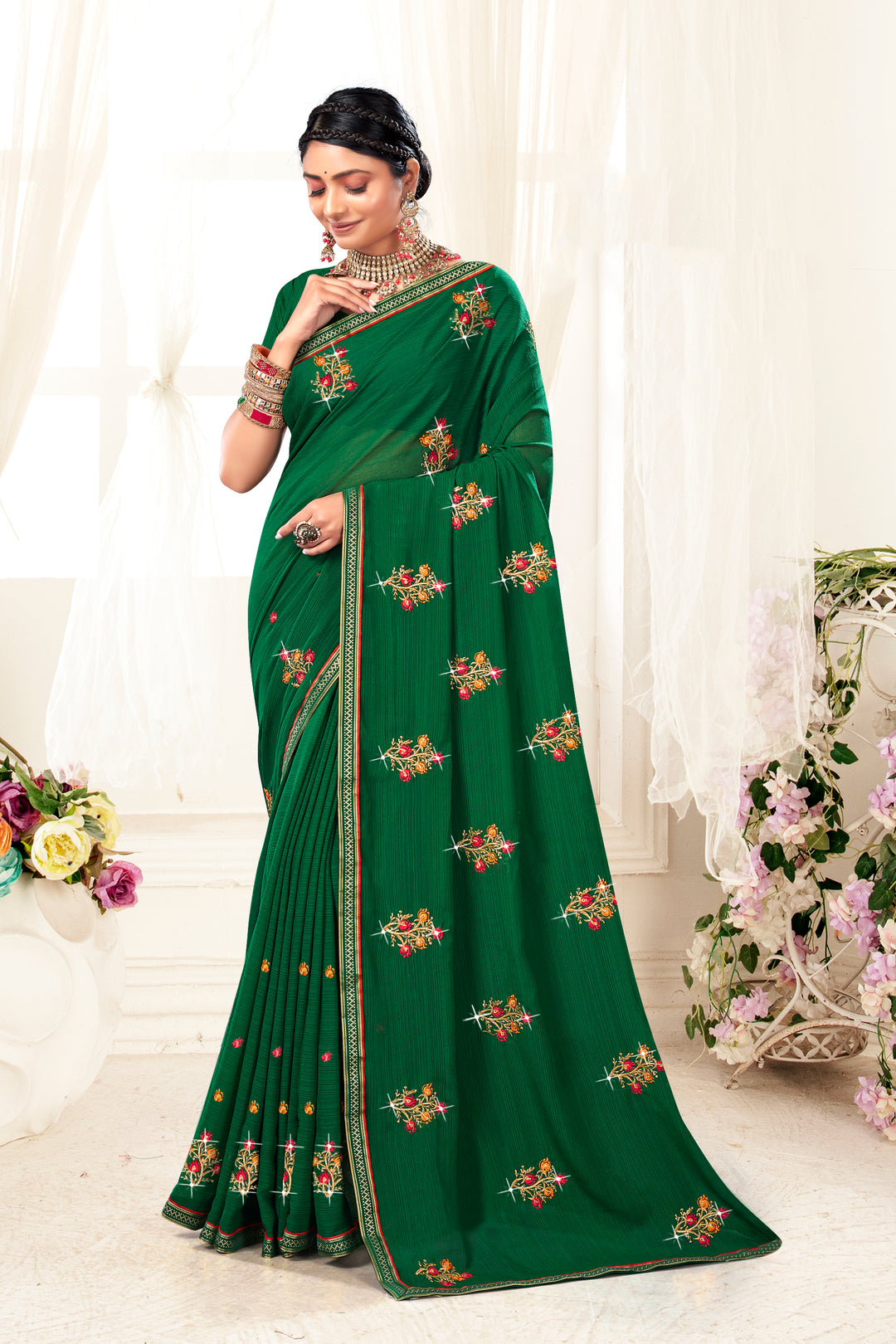 Georgette Saree with Embroidery Work | Traditional Wedding & Party Wear