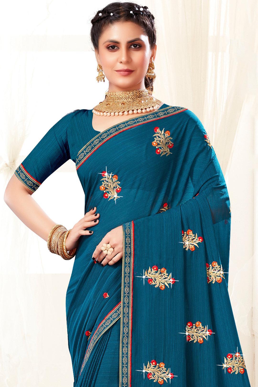 Georgette Saree with Embroidery Work | Traditional Wedding & Party Wear