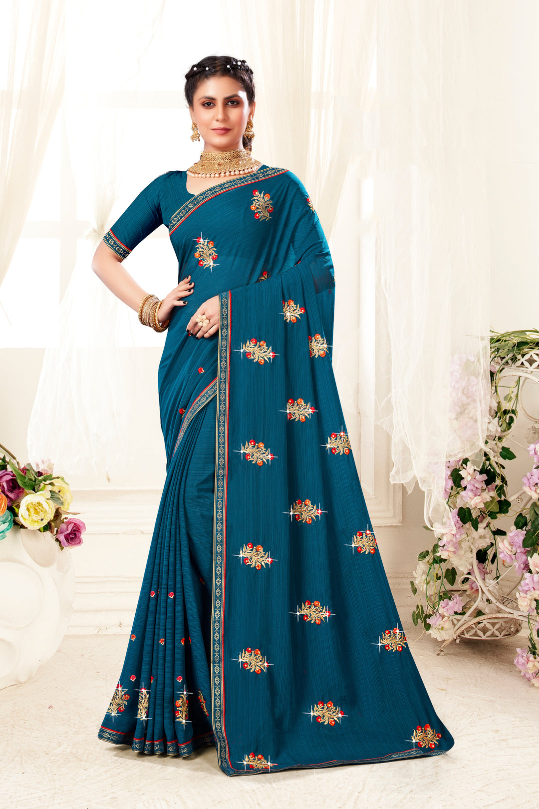 Georgette Saree with Embroidery Work | Traditional Wedding & Party Wear