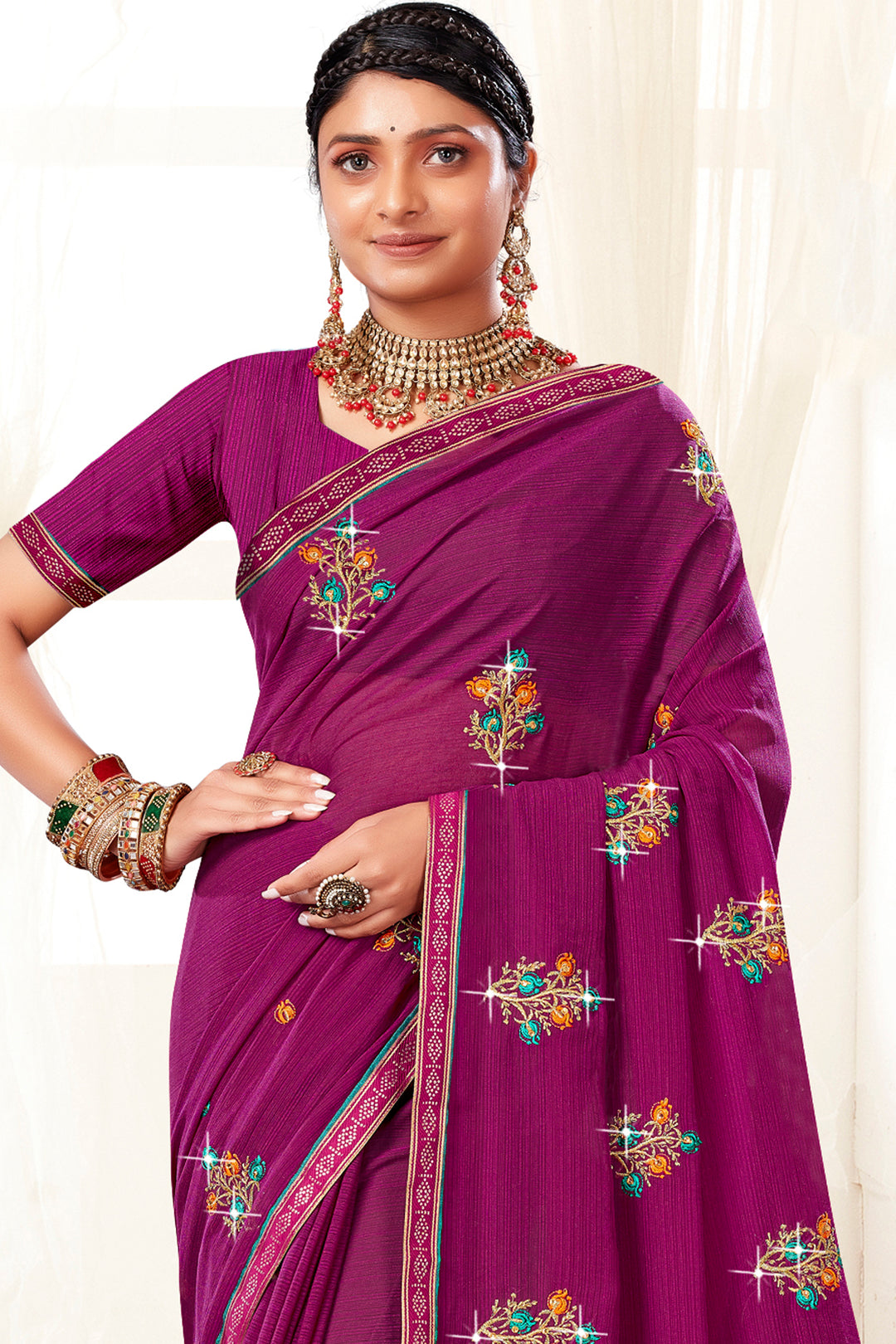 Georgette Saree with Embroidery Work | Traditional Wedding & Party Wear