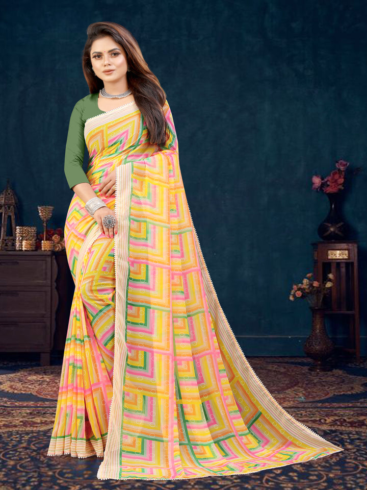 Elegant Georgette Saree | Printed Design | Banglori Blouse | Traditional Wear | Wedding & Party | Special Event & Pooja | Ceremonial Attire