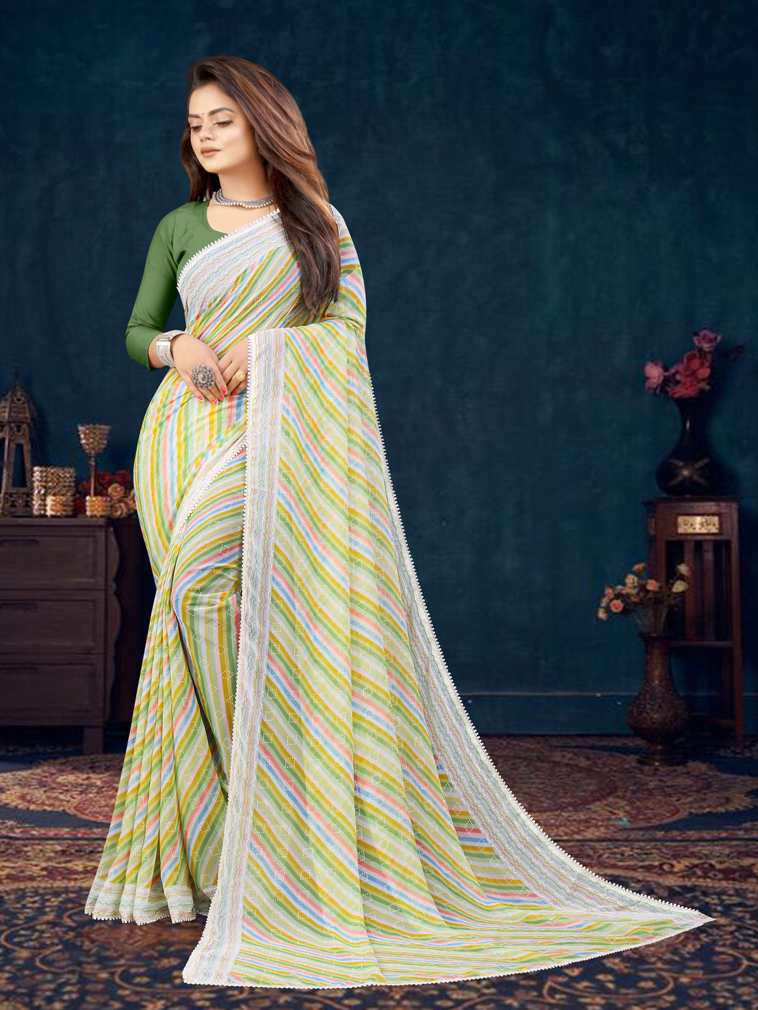 Elegant Georgette Printed Saree | Banglori Blouse | Traditional Wedding Wear | Party Fashion | Special Event Attire | Ceremonial Style | Pooja Ready