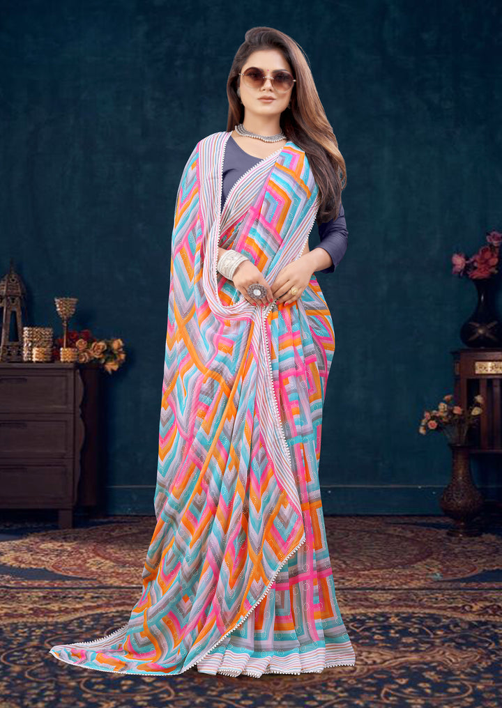 Elegant Printed Georgette Saree | Banglori Blouse | Traditional Party Wear