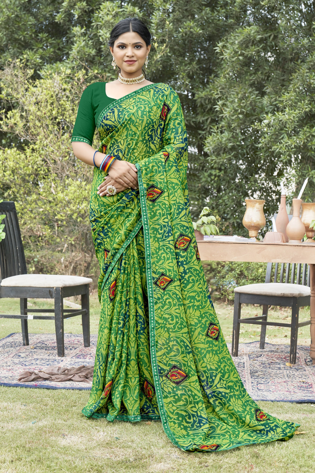 Georgette Printed Saree | Traditional Wedding Party Wear Elegant Ceremonial Attire