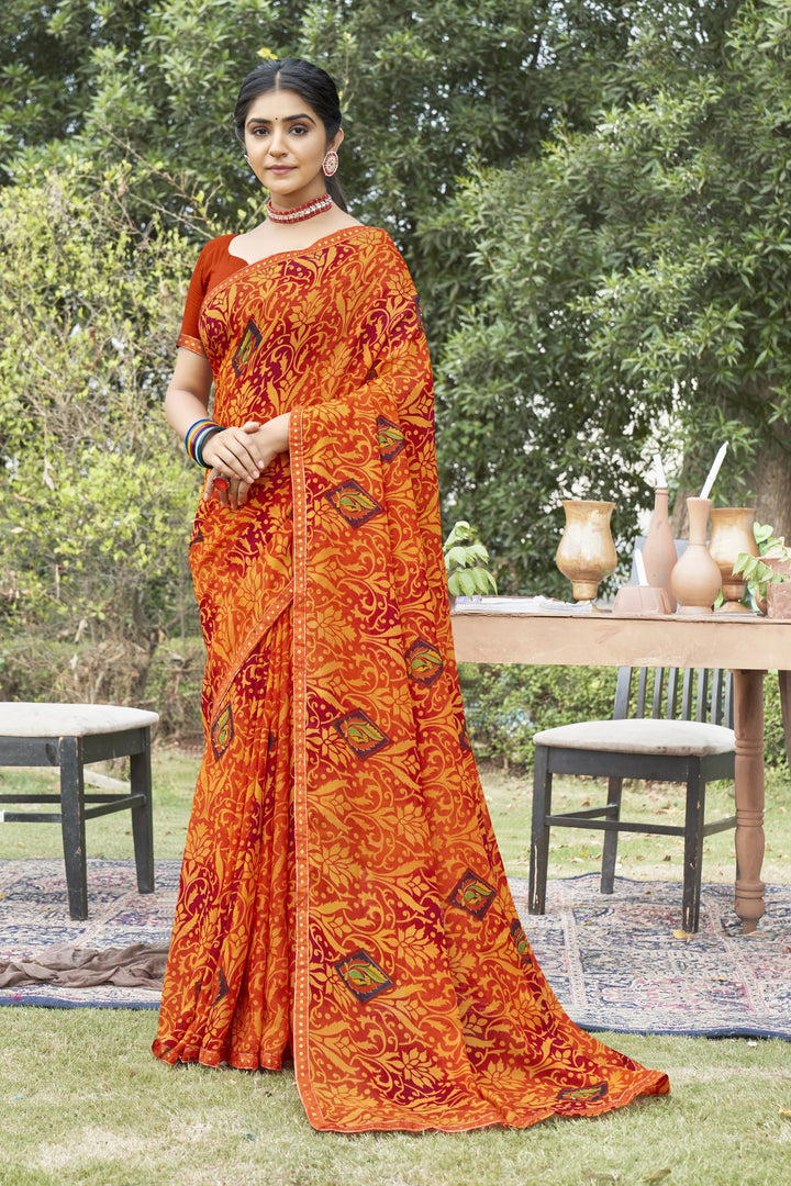 Georgette Printed Saree | Traditional Wedding Party Wear Elegant Ceremonial Attire