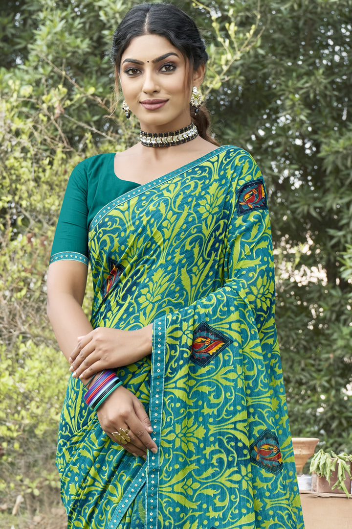 Georgette Printed Saree | Traditional Wedding Party Wear Elegant Ceremonial Attire