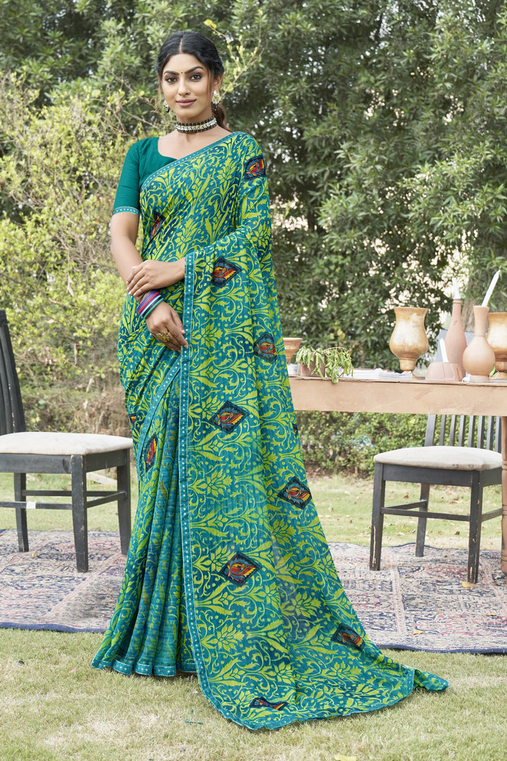 Georgette Printed Saree | Traditional Wedding Party Wear Elegant Ceremonial Attire