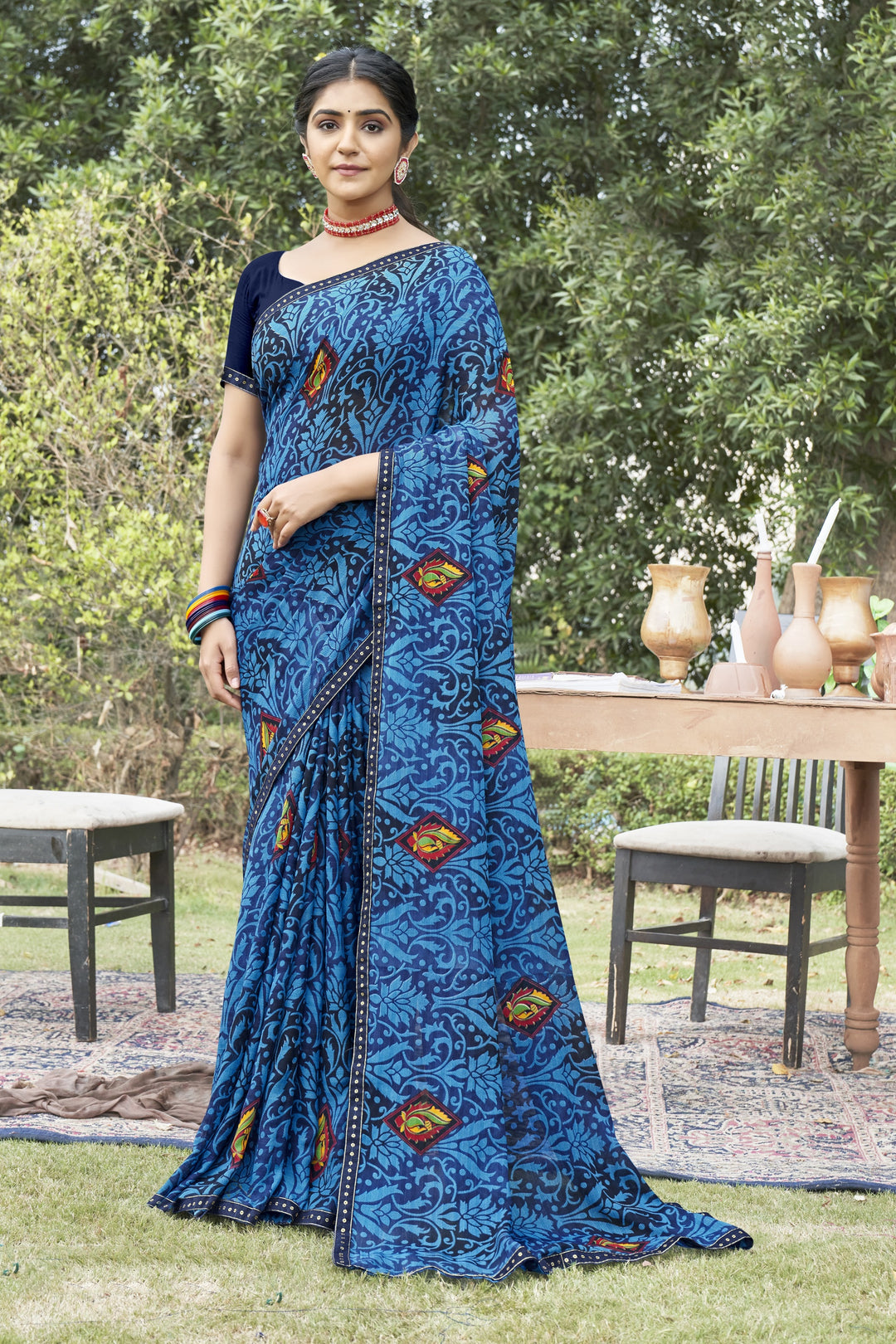 Georgette Printed Saree | Traditional Wedding Party Wear Elegant Ceremonial Attire