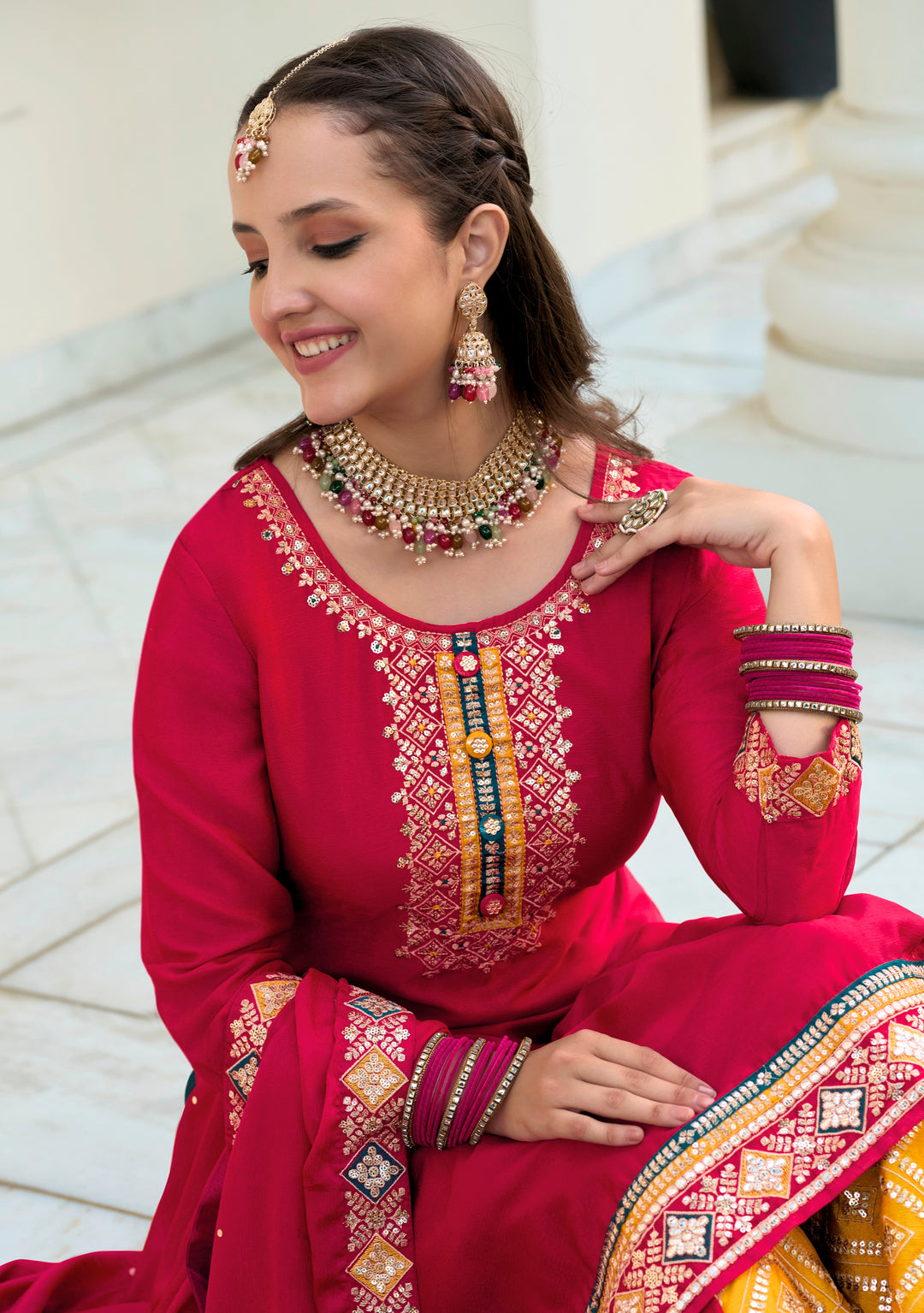 Elegant Georgette Salwar Kameez | Embroidered Three-Quarter Sleeves