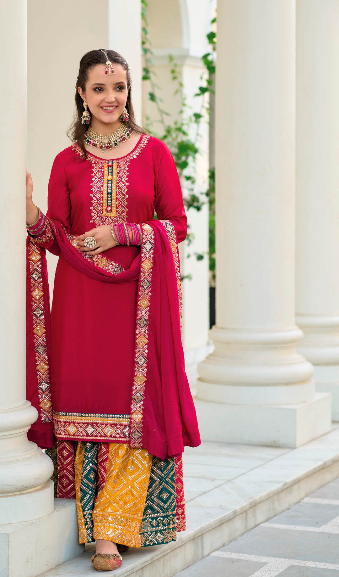 Elegant Georgette Salwar Kameez | Embroidered Three-Quarter Sleeves