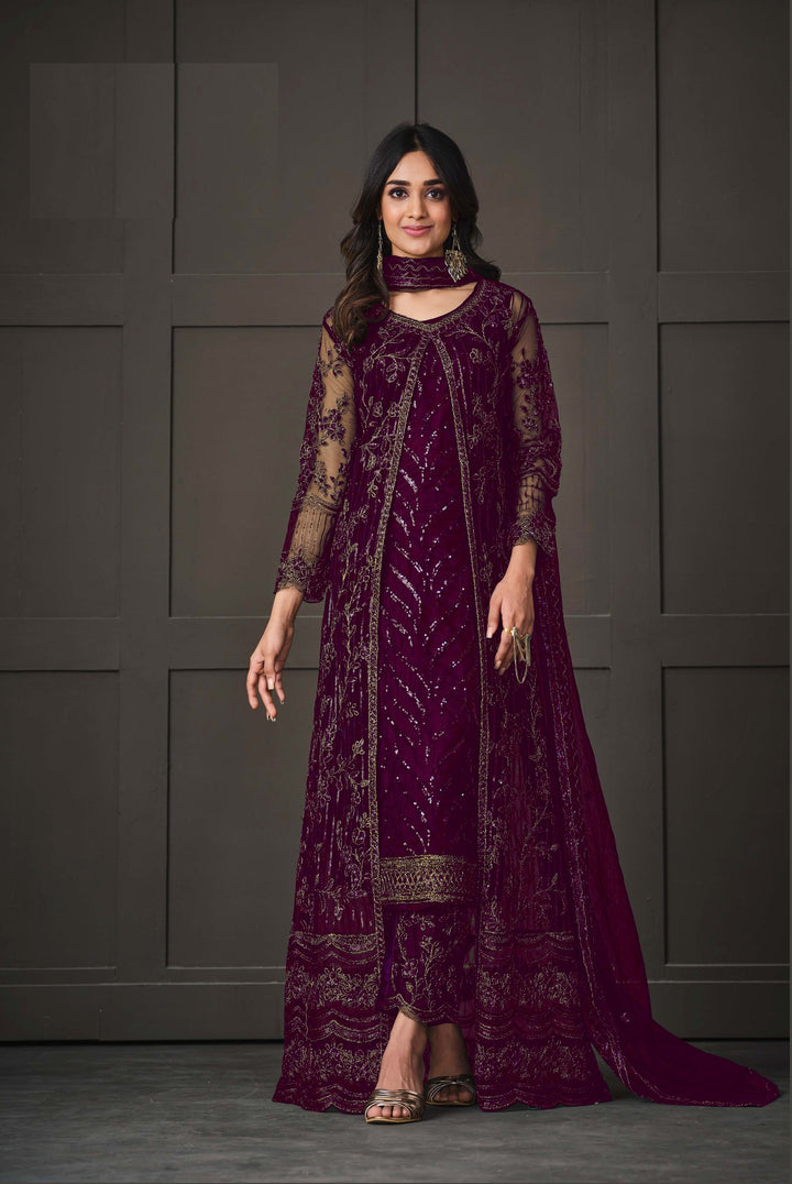 Elegant Embroidered Anarkali Set | Net Fabric | Three-Quarter Sleeves