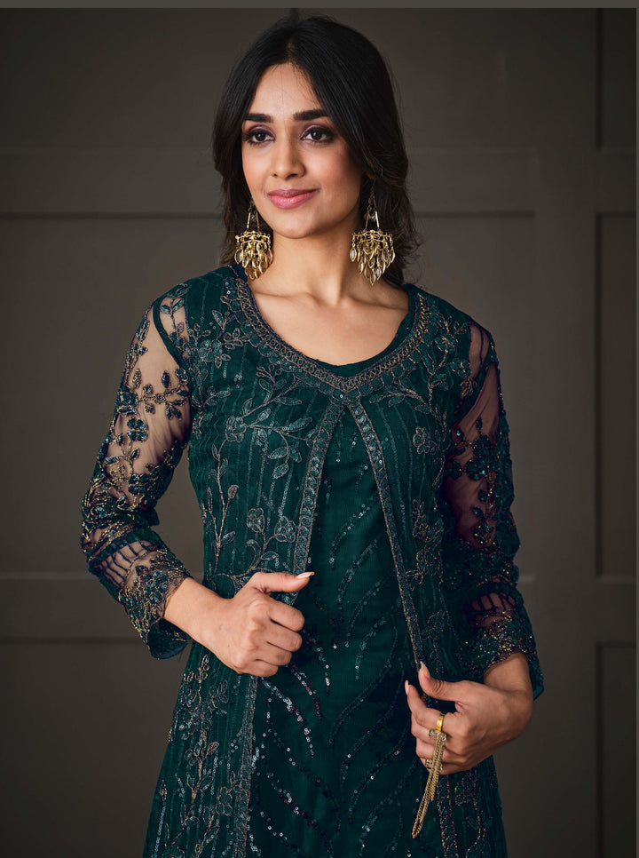 Elegant Embroidered Anarkali Set | Net Fabric | Three-Quarter Sleeves