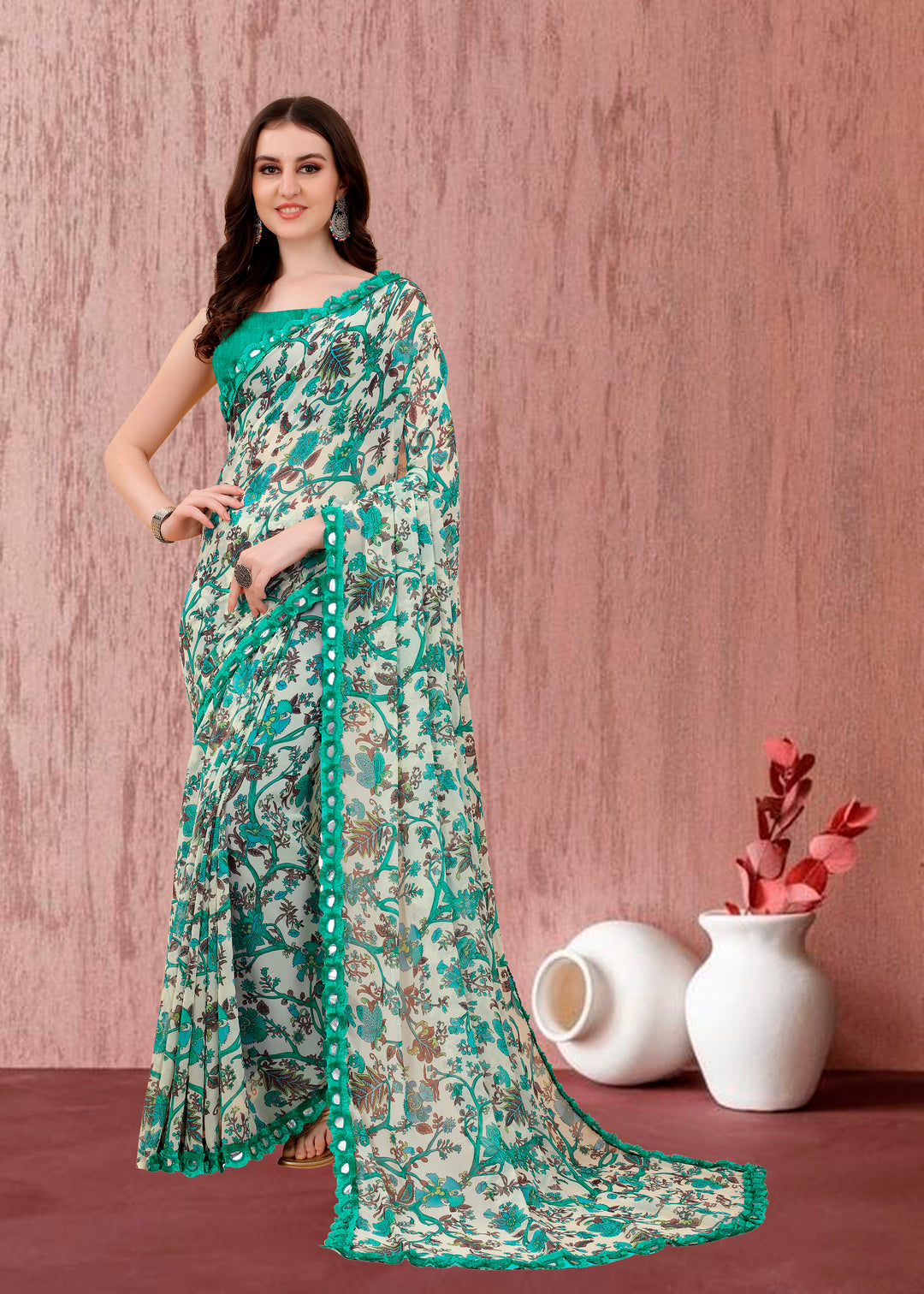 Georgette Printed Saree | Banglori Blouse | Traditional Wedding Wear | Party & Pooja