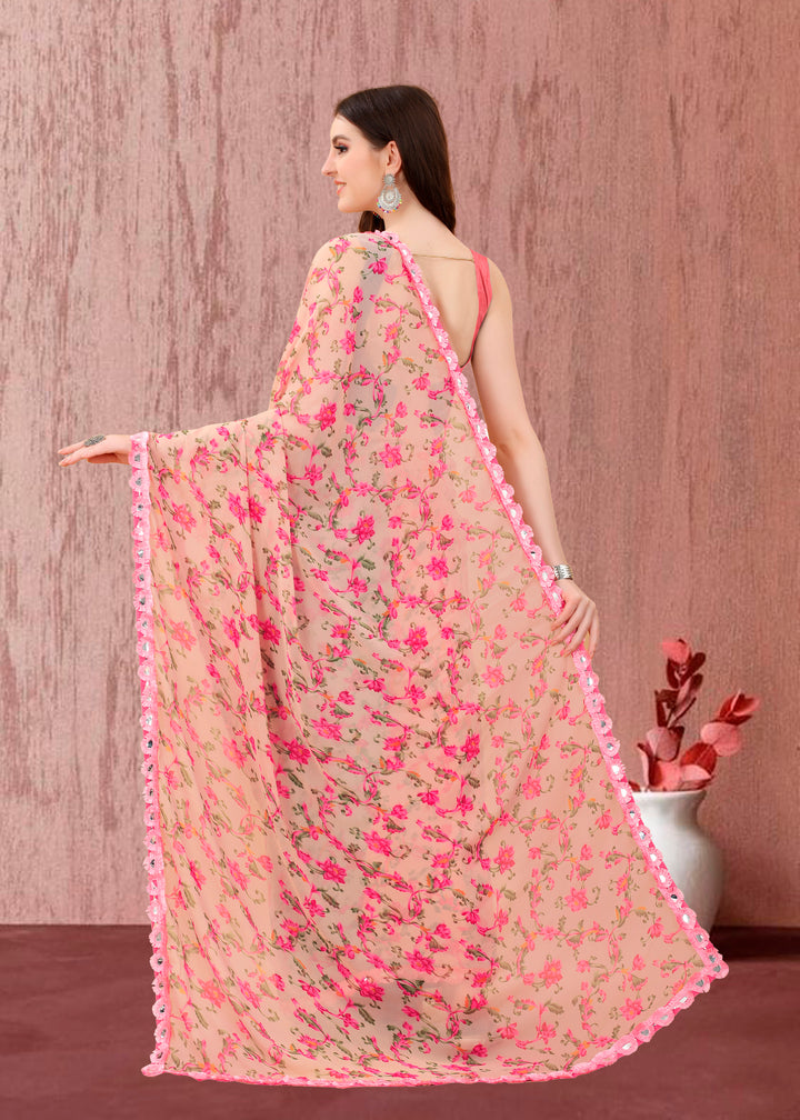 Elegant Printed Georgette Saree | Banglori Blouse | Traditional Wedding Wear