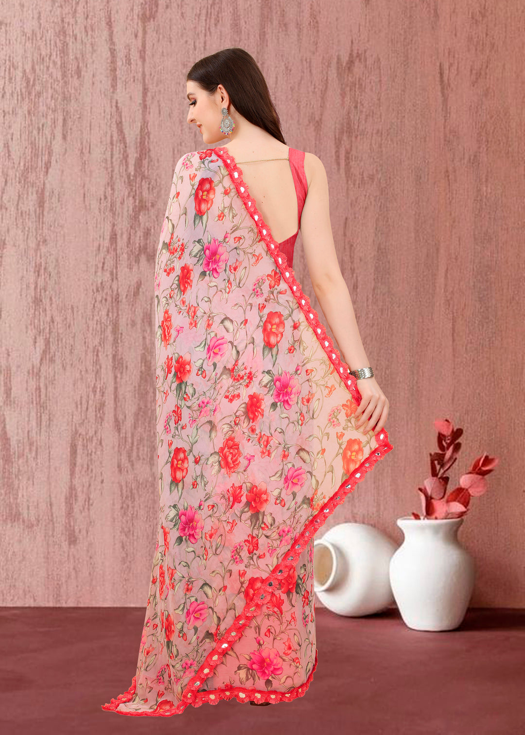 Georgette Printed Saree | Banglori Blouse | Traditional Wedding Attire | Party & Pooja Ready