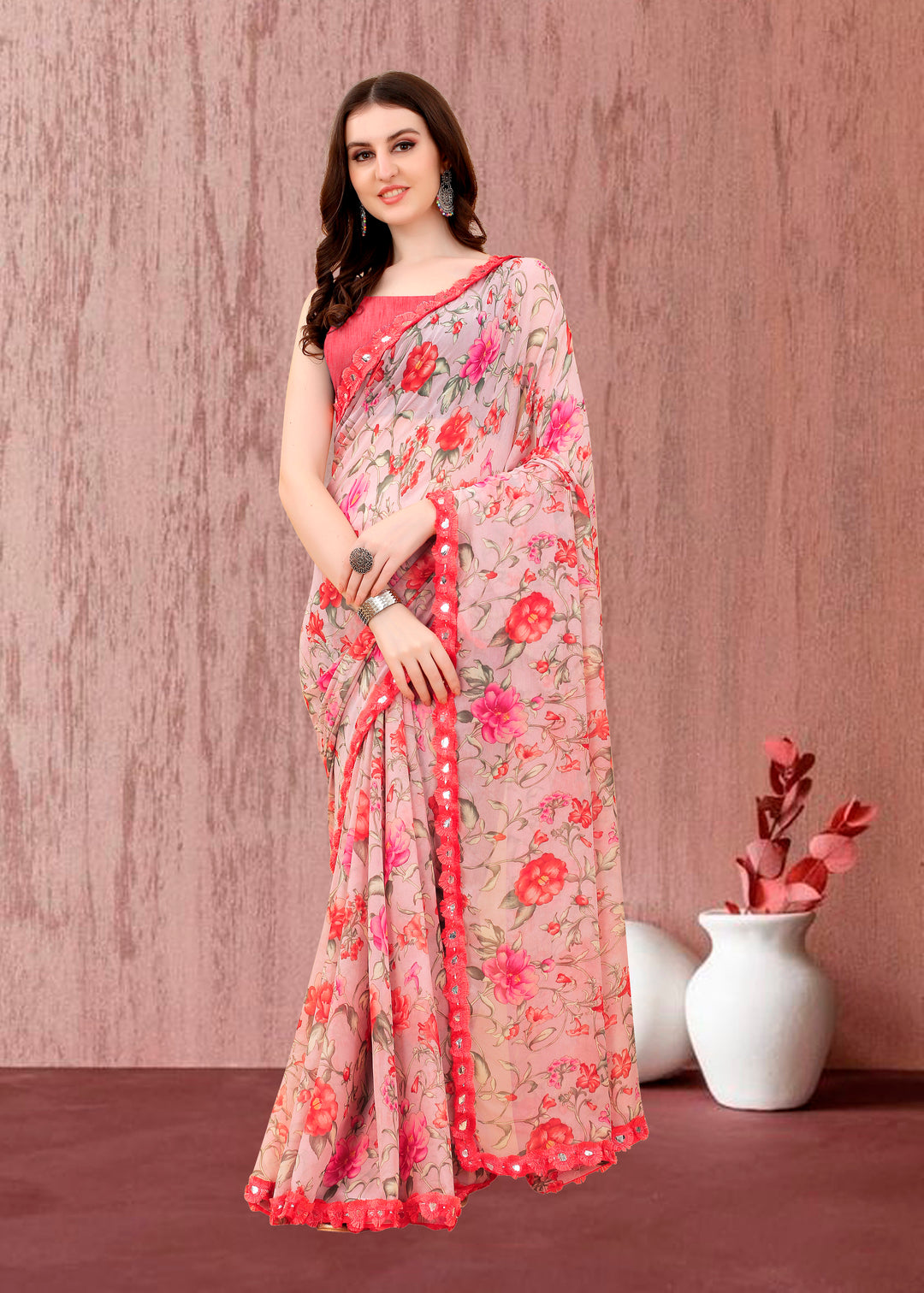 Georgette Printed Saree | Banglori Blouse | Traditional Wedding Attire | Party & Pooja Ready