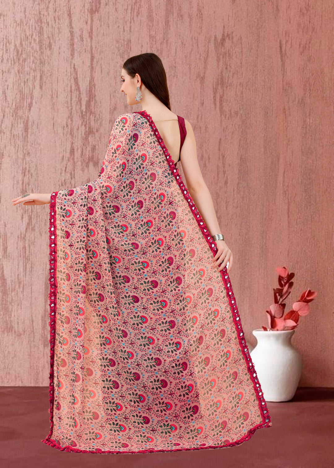 Georgette Printed Saree | Banglori Blouse | Traditional Wedding Party Wear