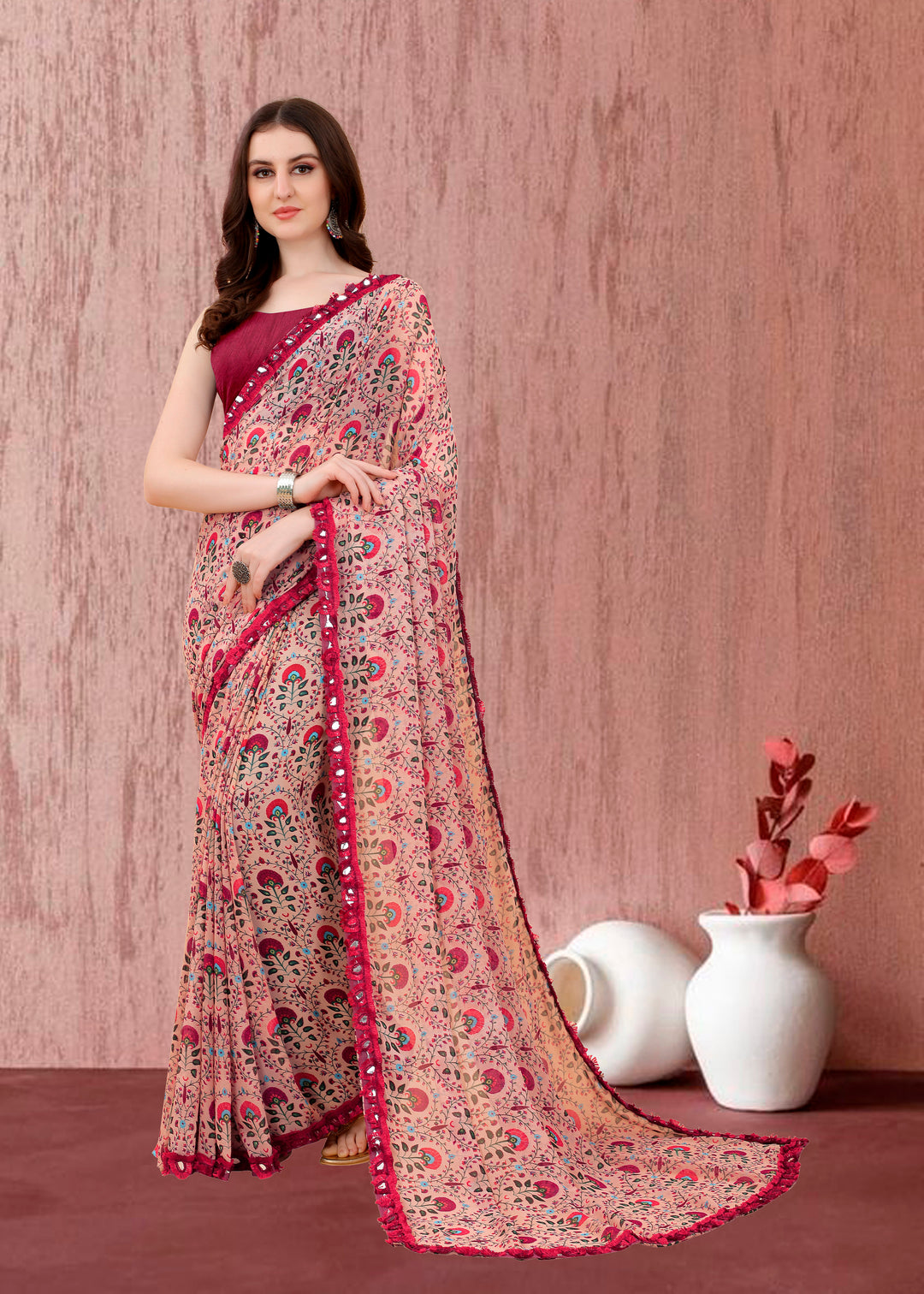 Georgette Printed Saree | Banglori Blouse | Traditional Wedding Party Wear