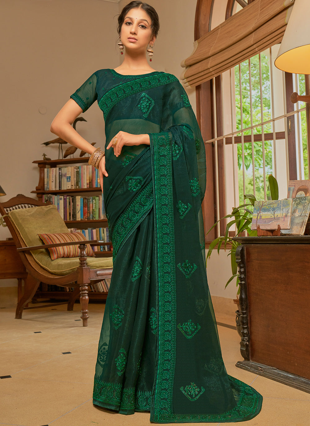 Blooming Shimmer Saree with Tonal Work | Traditional Wedding & Party Wear