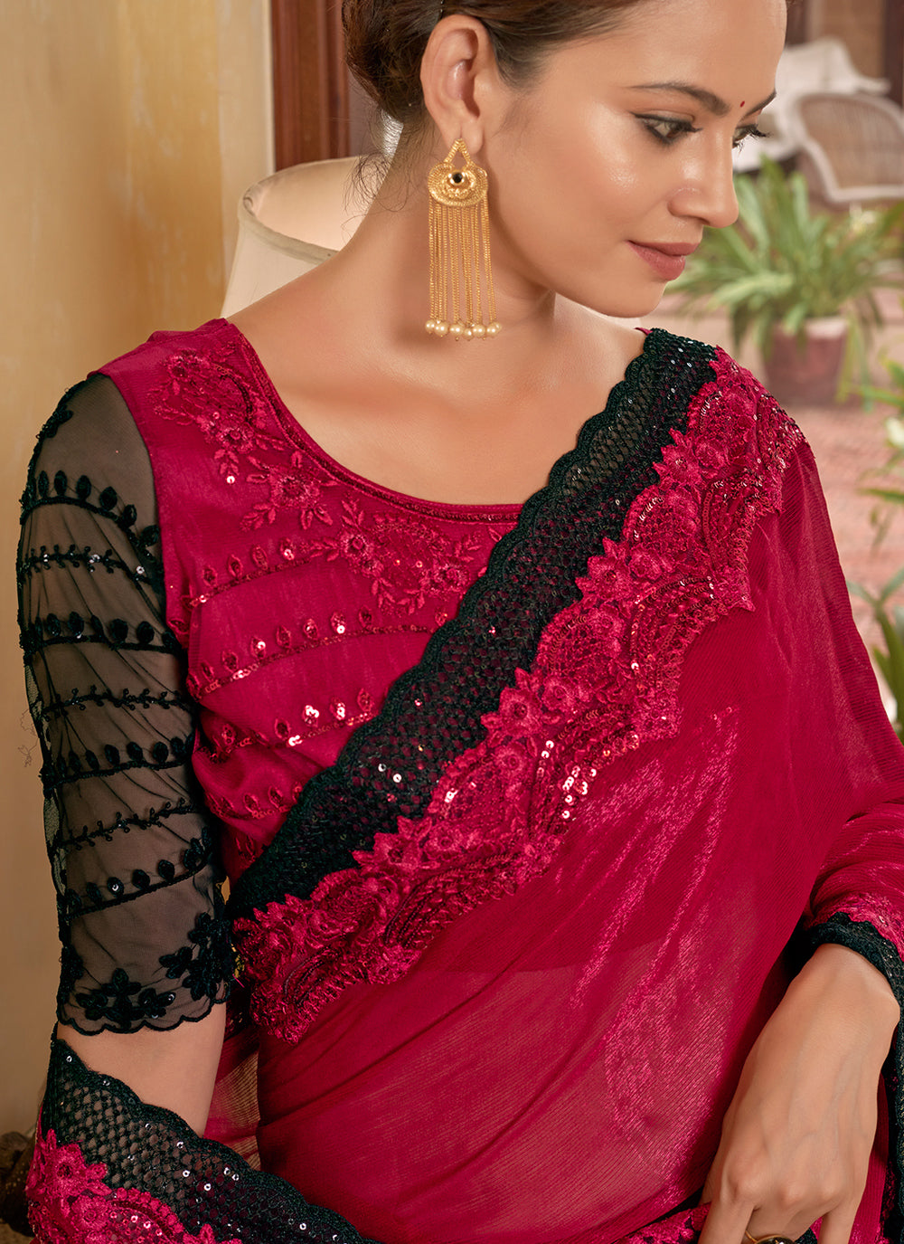 Sitara Chiffon Lace-Work Saree | Traditional Wedding & Party Wear | Ceremonial Elegance