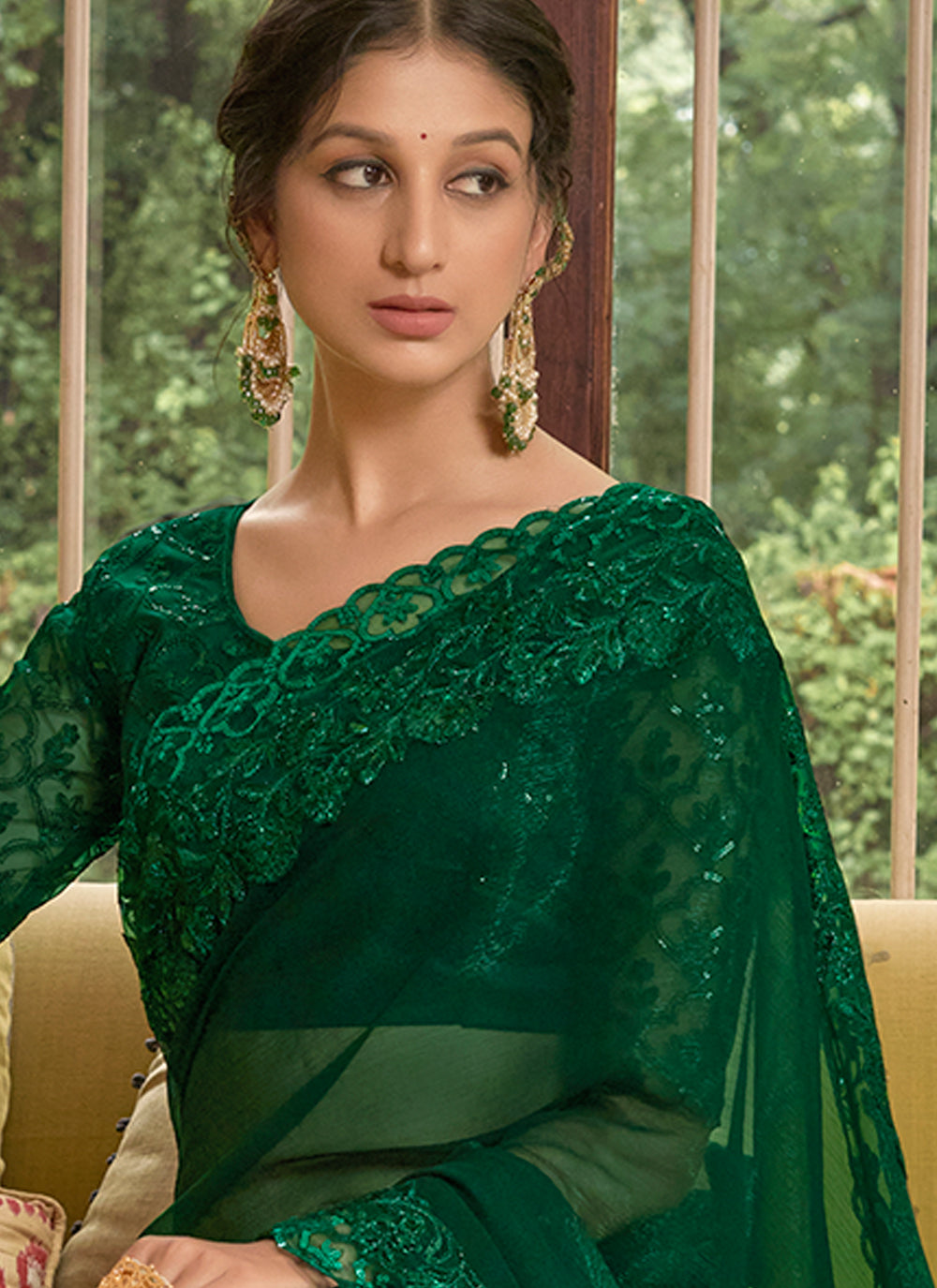 Elegant Sitara-Chiffon Saree with Lace Work | Traditional Wedding Party Wear