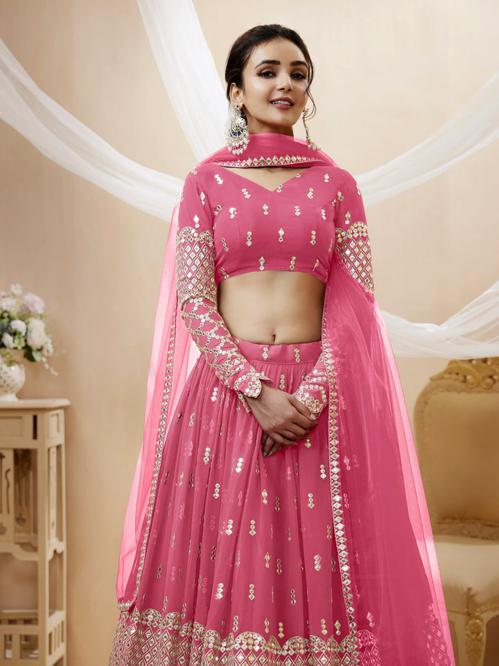 Georgette Lehenga Choli | Soft Net Dupatta with Sequins Zari Embroidery for weddings