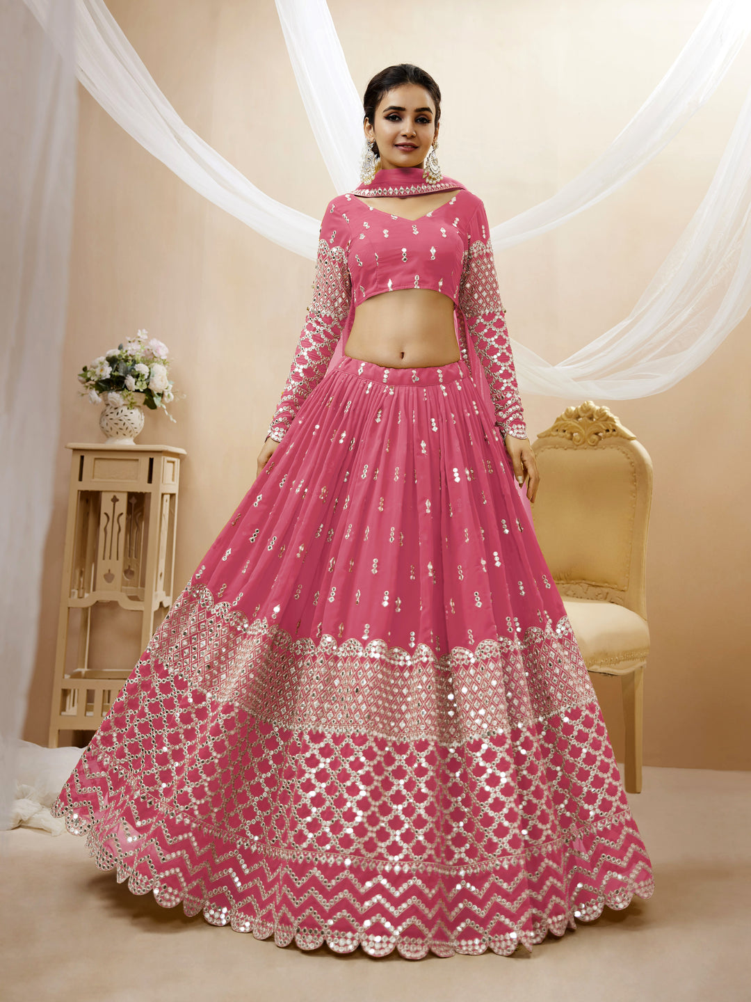 Georgette Lehenga Choli | Soft Net Dupatta with Sequins Zari Embroidery for weddings