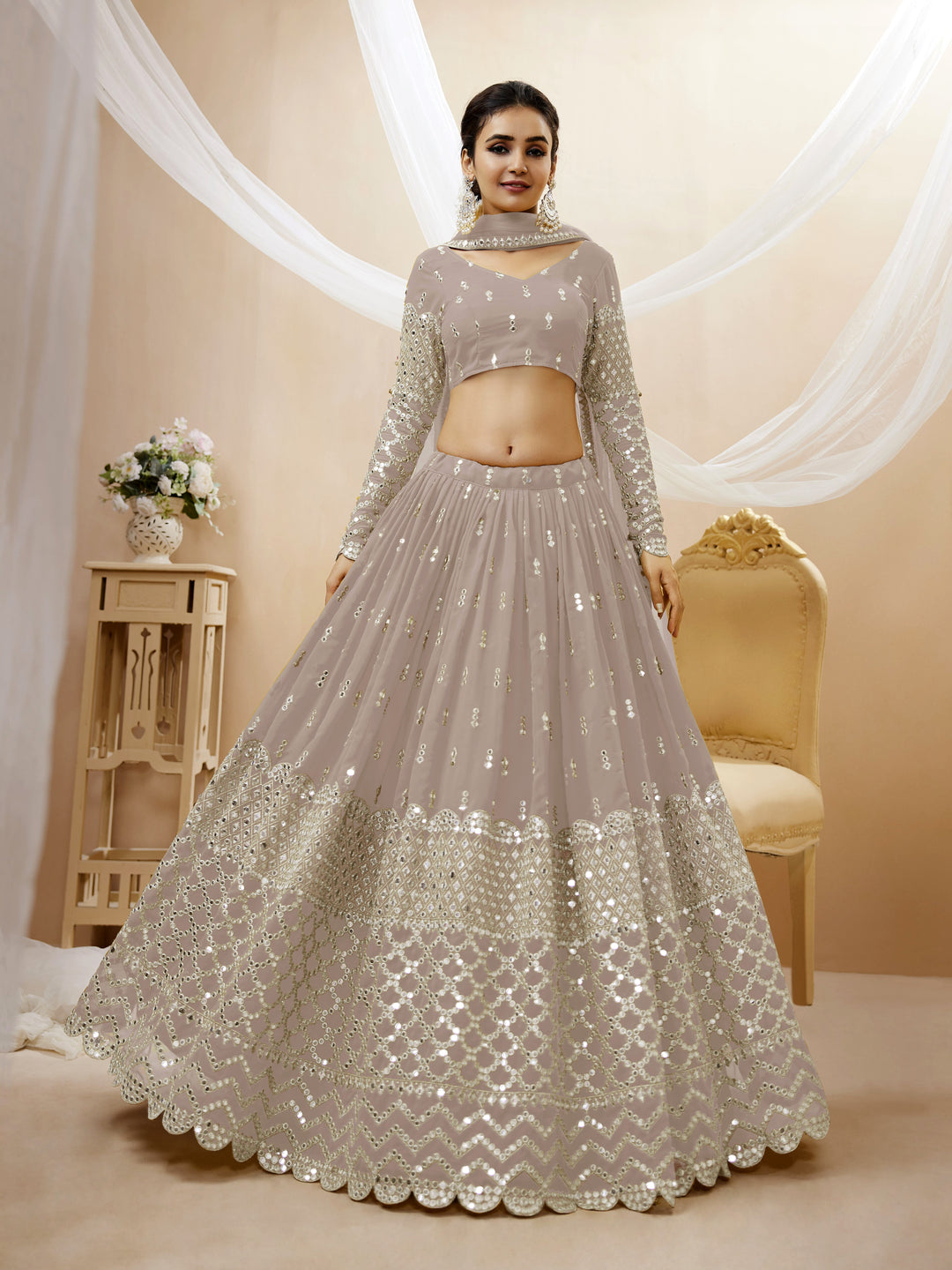 Georgette Lehenga Choli | Soft Net Dupatta with Sequins Zari Embroidery for weddings