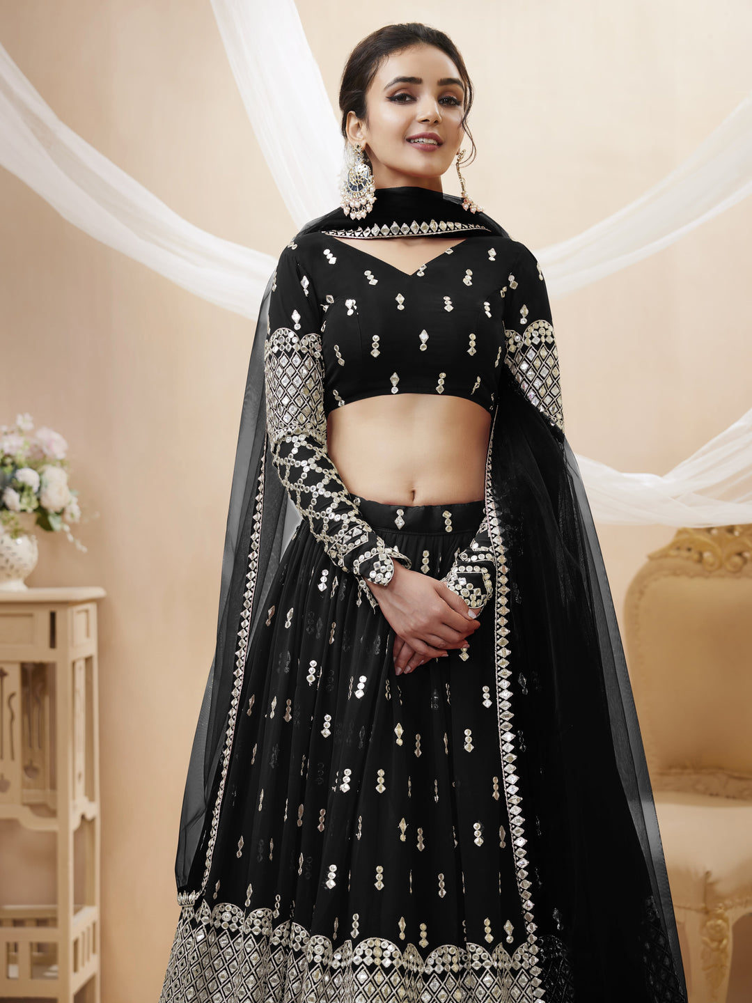 Georgette Lehenga Choli | Soft Net Dupatta with Sequins Zari Embroidery for weddings