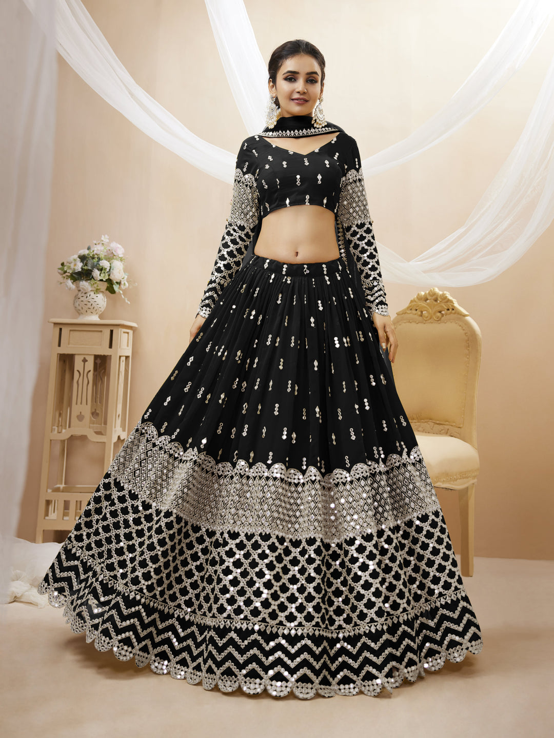 Georgette Lehenga Choli | Soft Net Dupatta with Sequins Zari Embroidery for weddings