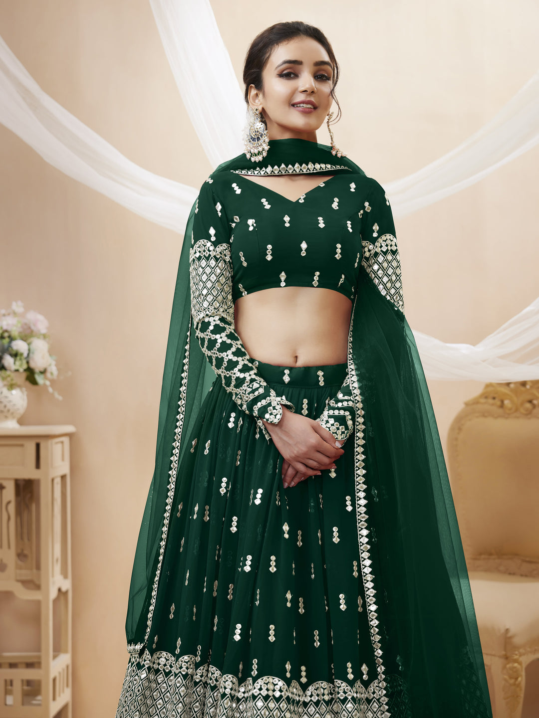 Georgette Lehenga Choli | Soft Net Dupatta with Sequins Zari Embroidery for weddings