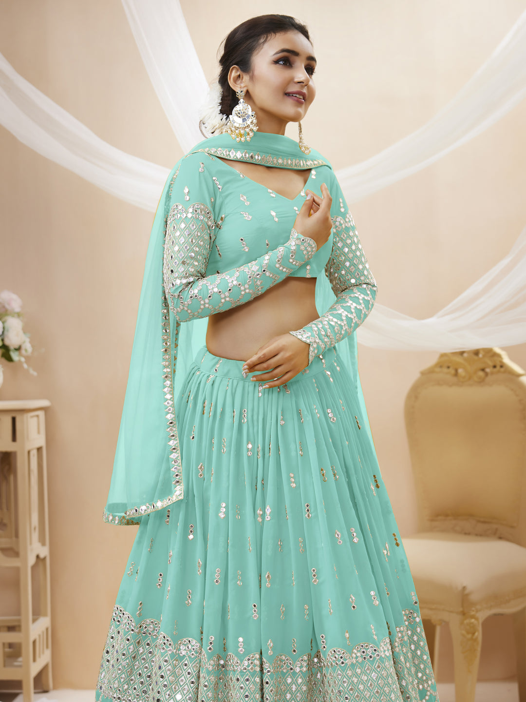 Georgette Lehenga Choli | Soft Net Dupatta with Sequins Zari Embroidery for weddings