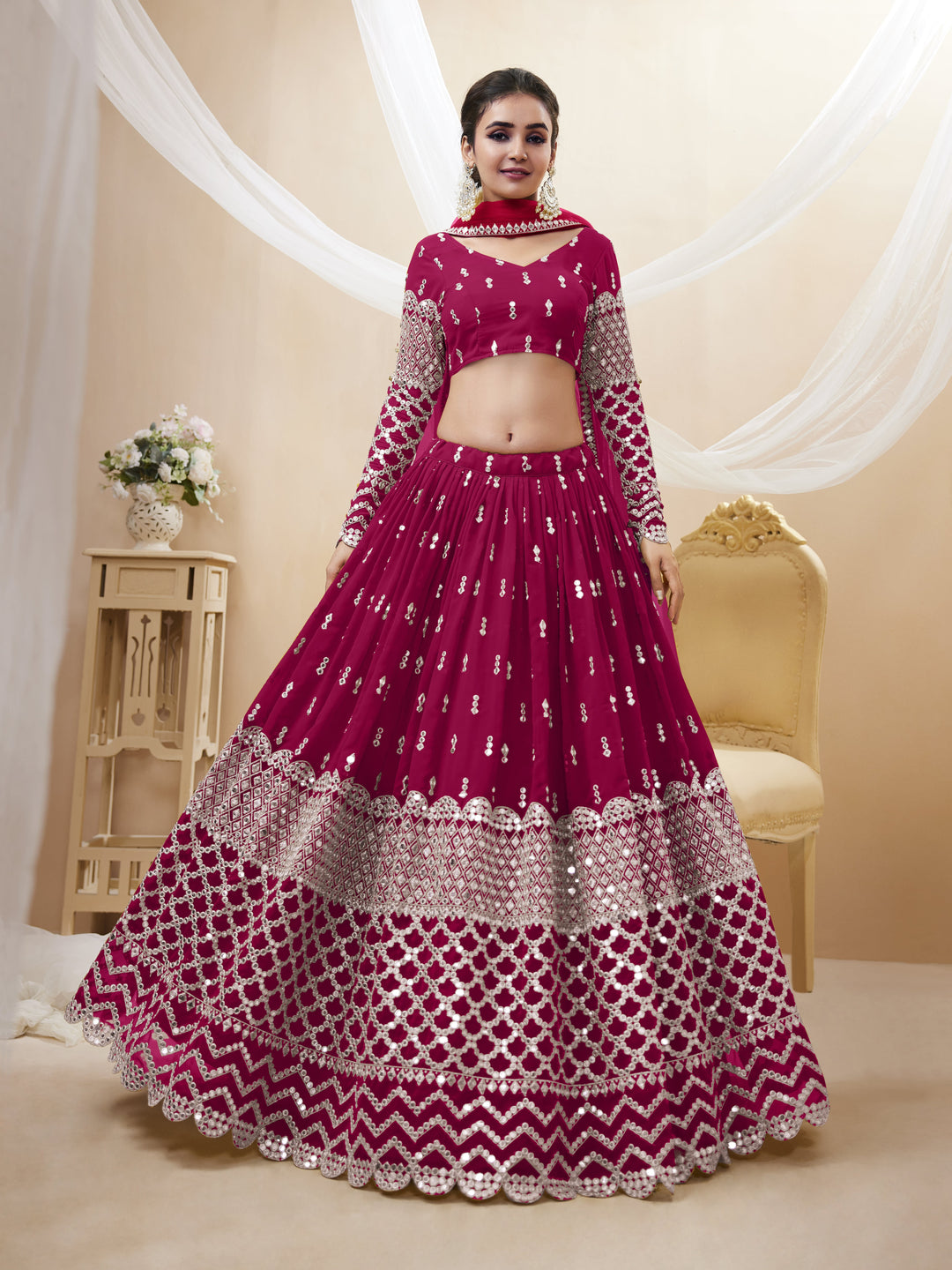 Georgette Lehenga Choli | Soft Net Dupatta with Sequins Zari Embroidery for weddings