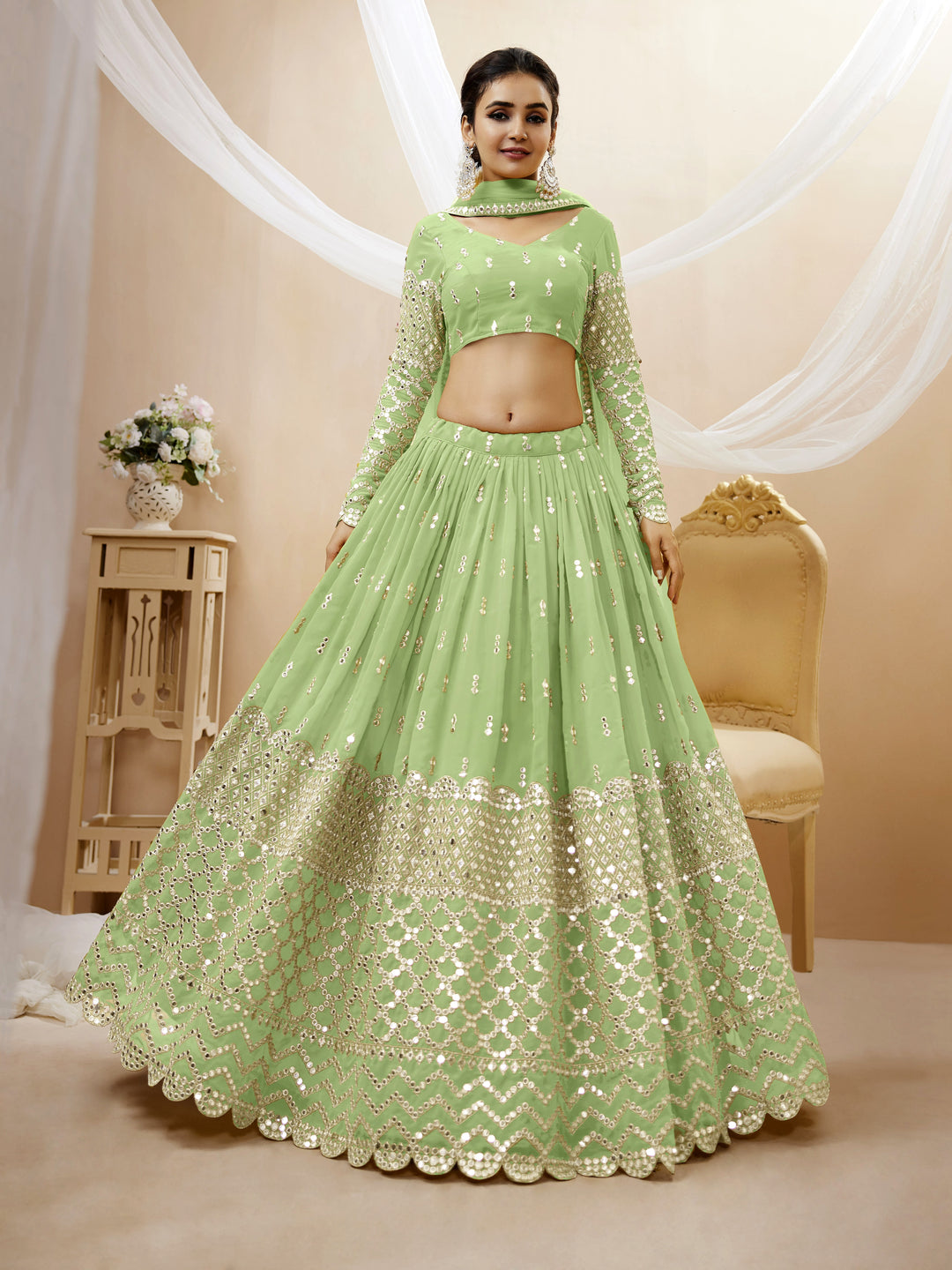 Georgette Lehenga Choli | Soft Net Dupatta with Sequins Zari Embroidery for weddings