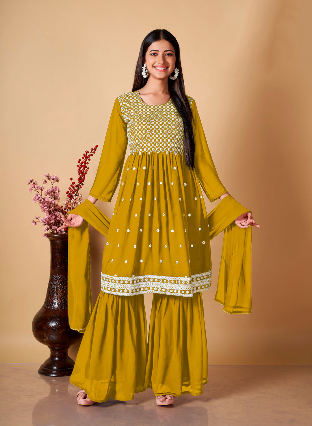 Georgette Embroidered Salwar Kameez | Full-Sleeve Traditional Outfit