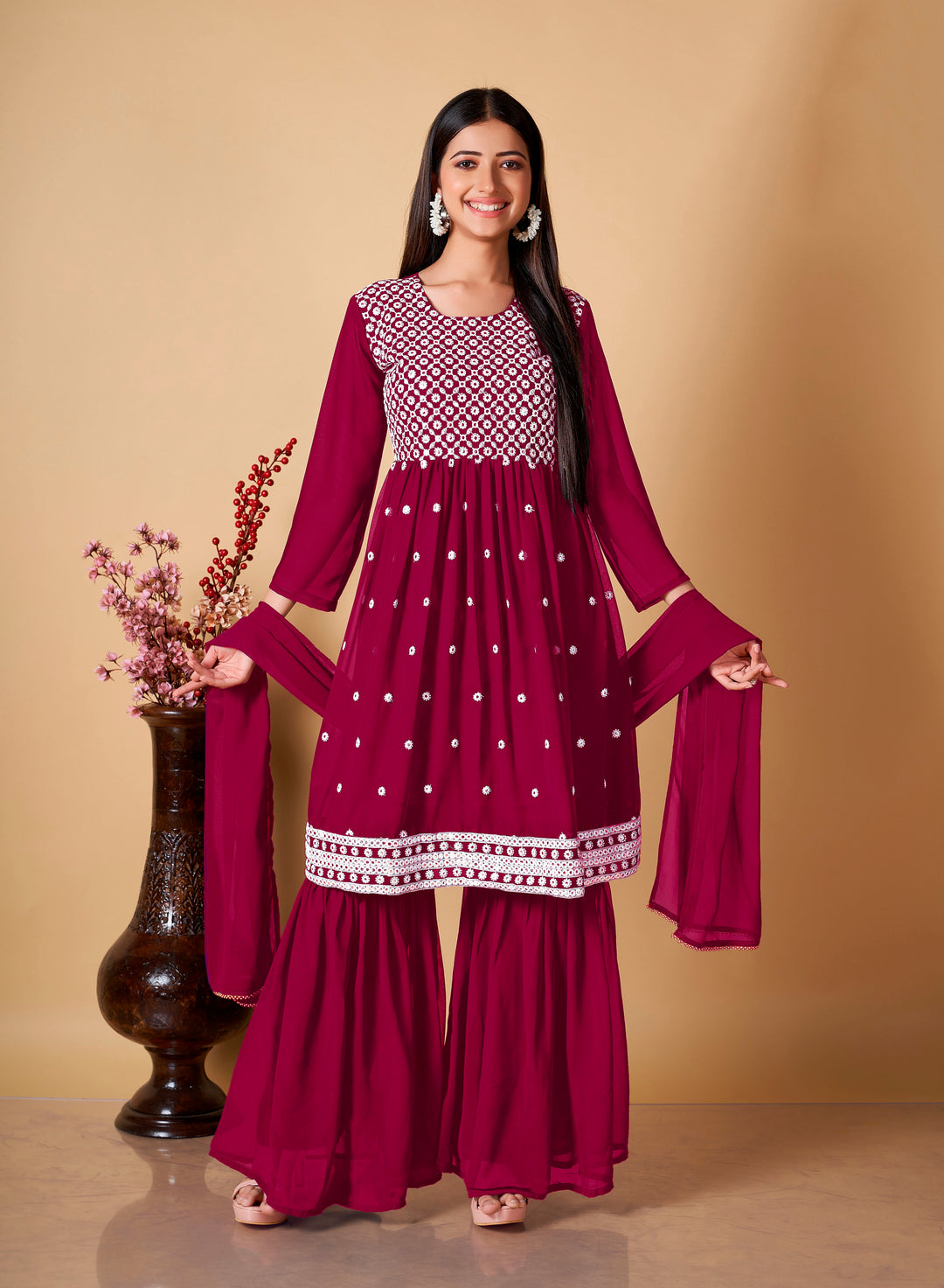 Georgette Embroidered Salwar Kameez | Full-Sleeve Traditional Outfit