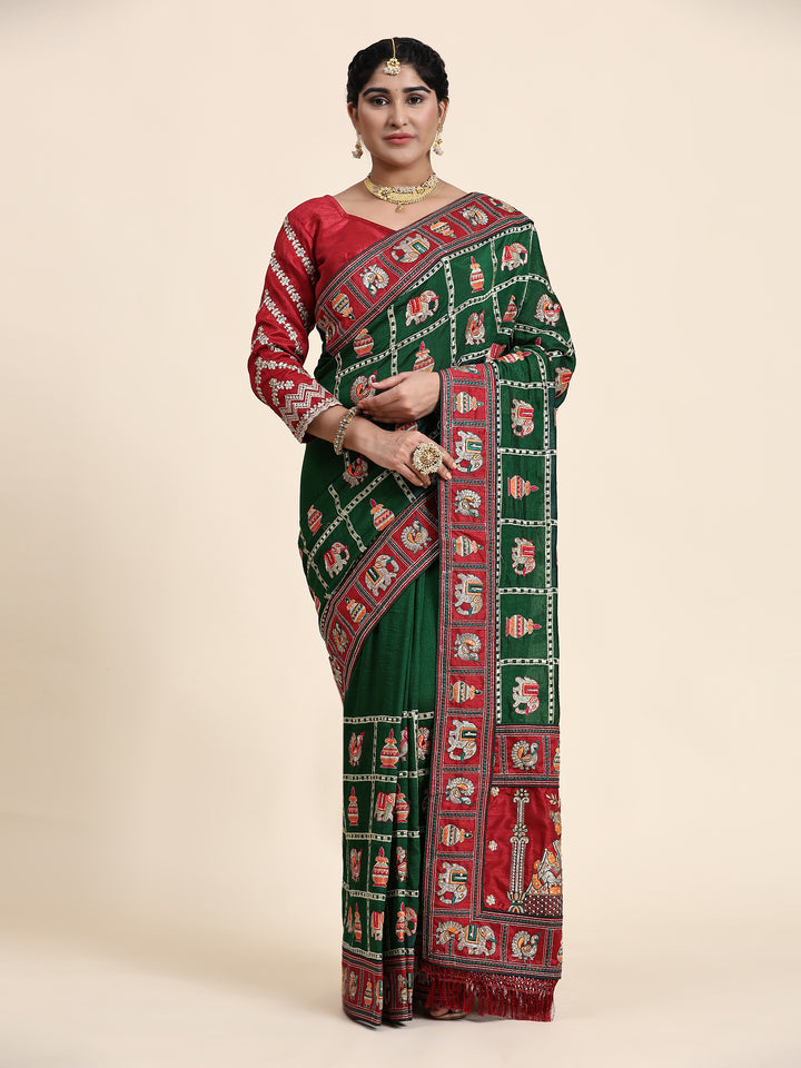 Elegant Vichitra-Silk Saree | Heavy-Embroidery & Diamond-Work | Wedding & Party