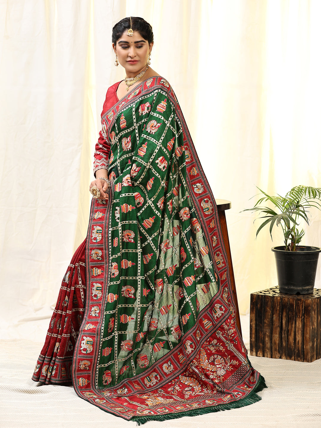 Elegant Vichitra-Silk Saree | Heavy-Embroidery & Diamond-Work | Wedding & Party