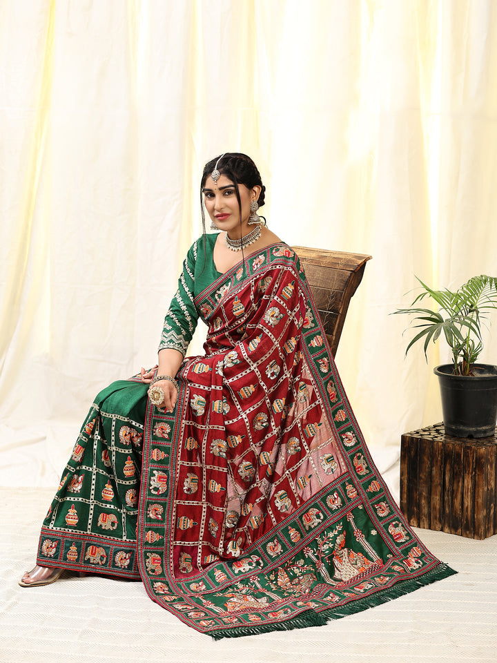 Elegant Vichitra-Silk Saree | Heavy-Embroidery & Diamond-Work | Wedding & Party