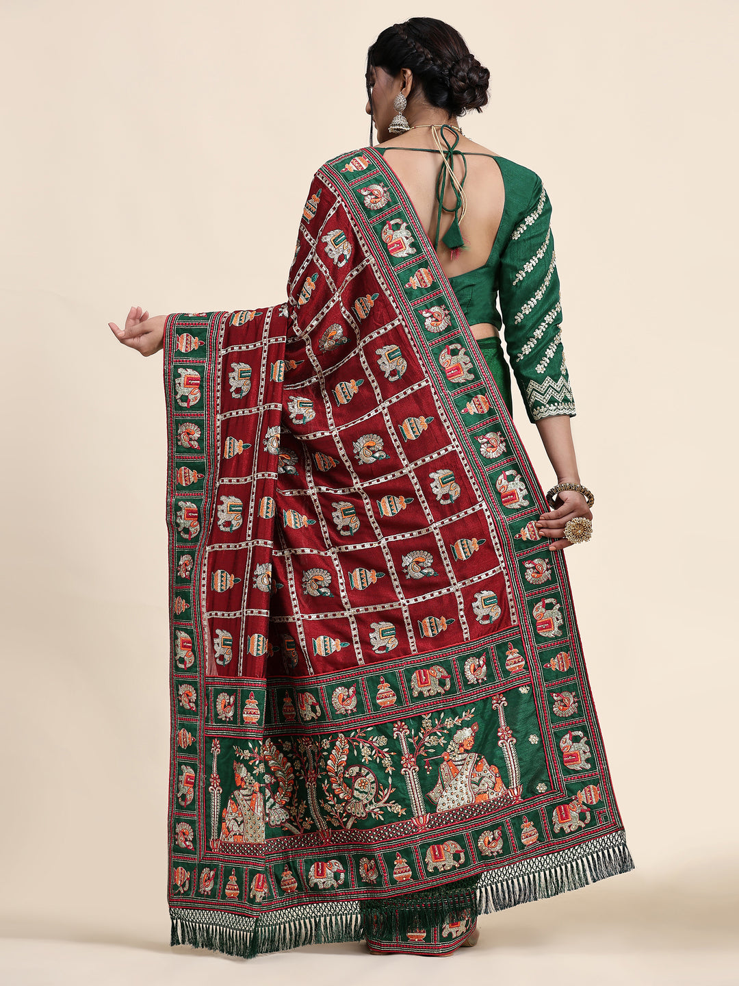 Elegant Vichitra-Silk Saree | Heavy-Embroidery & Diamond-Work | Wedding & Party