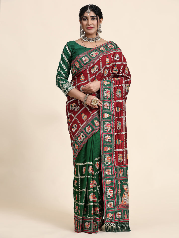 Elegant Vichitra-Silk Saree | Heavy-Embroidery & Diamond-Work | Wedding & Party