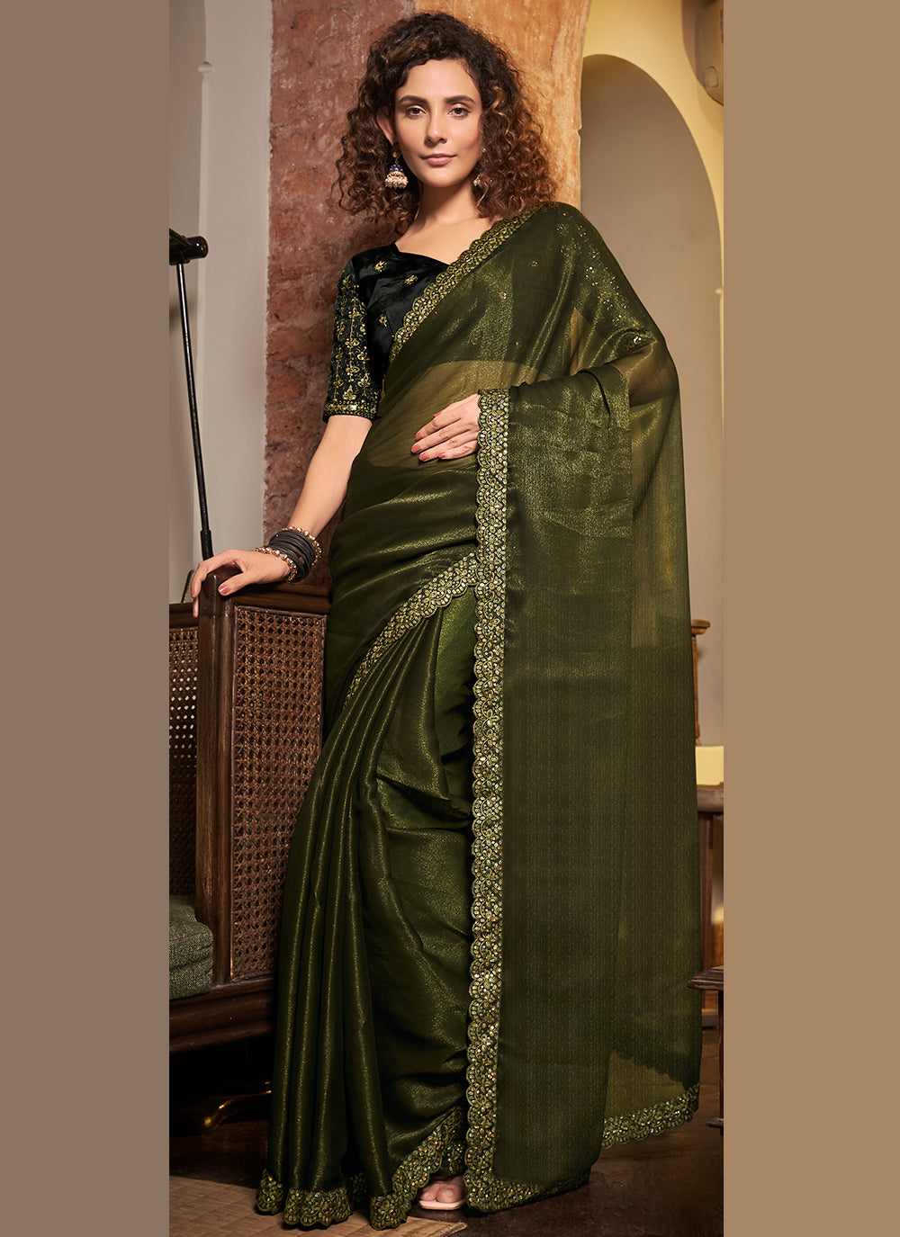 Sitara-Chiffon Saree with Embroidery Work | Art-Silk Blouse | Traditional, Wedding, Party, Pooja, Ceremonial