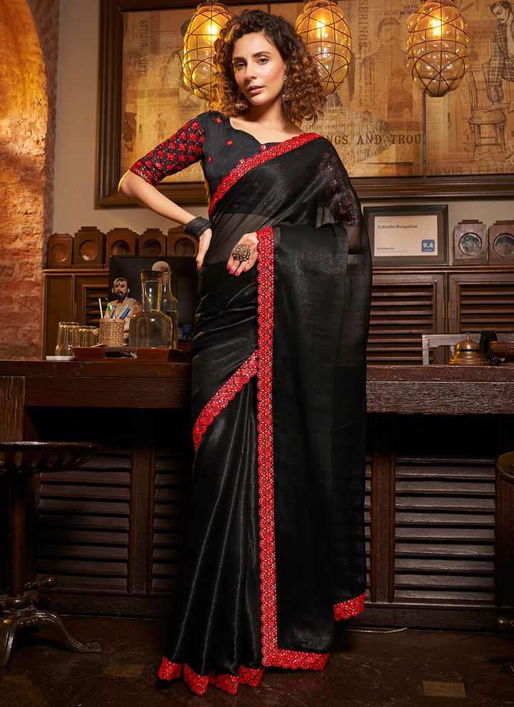 Sitara-Chiffon Saree with Embroidery Work | Art-Silk Blouse | Traditional, Wedding, Party, Pooja, Ceremonial