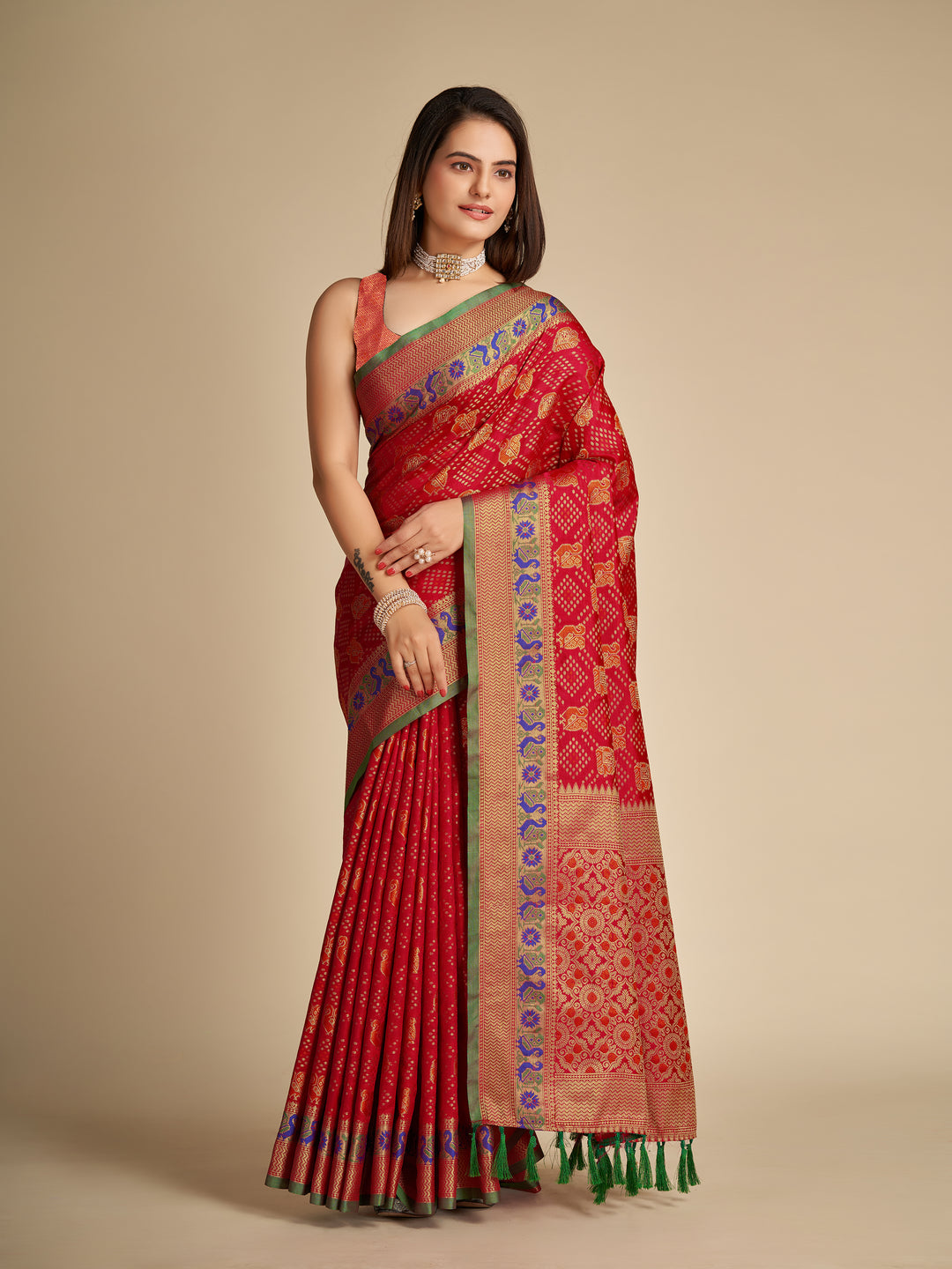 Elegant Patola Silk Saree | Meenakari Jacquard Work Ideal for Celebrations