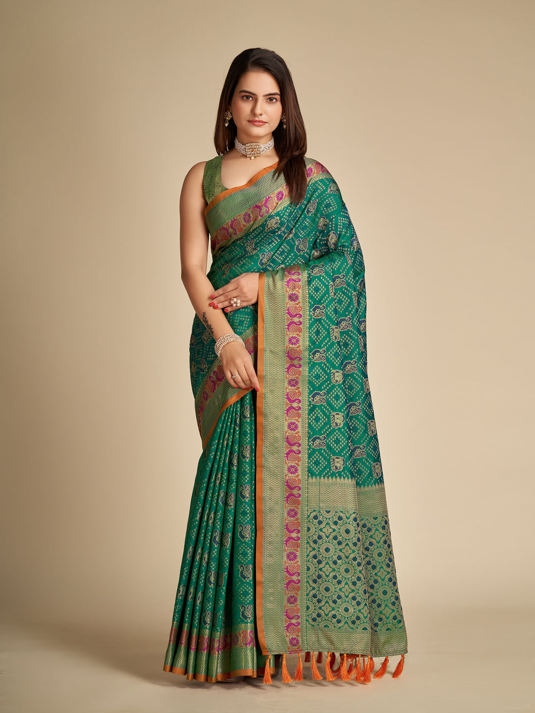 Elegant Patola Silk Saree | Meenakari Jacquard Work Ideal for Celebrations