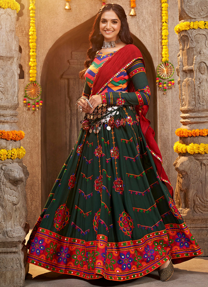 Mirror Work Crushed Viscose-Rayon Lehenga | Bridal Party Wear Traditional