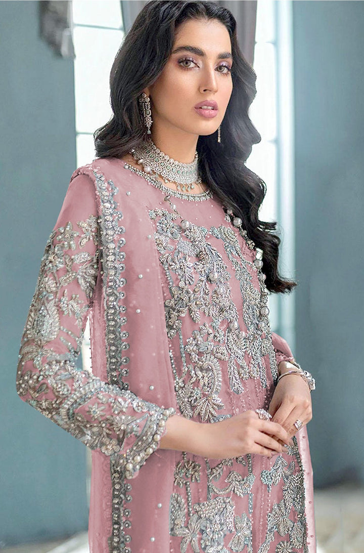 Designer Embroidered Salwar Kameez | Full Sleeve Organza & Santoon Set