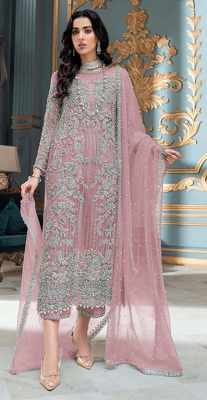 Designer Embroidered Salwar Kameez | Full Sleeve Organza & Santoon Set